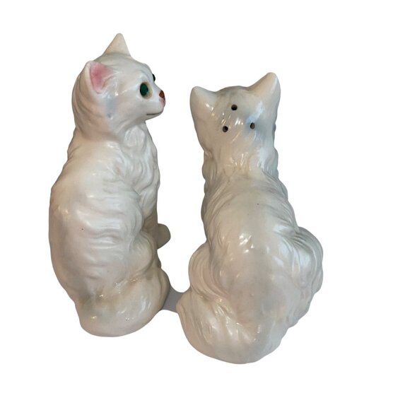 Vintage Cat Salt Pepper Shakers Cream Ceramics Persian Jeweled Eyes Japan - Picture 2 of 11